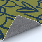 Cheerful Garden Minimalist Retro Botanical Pattern in Navy Blue and Mid Mod Olive Green Rug Gallery Image 4