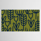 Cheerful Garden Minimalist Retro Botanical Pattern in Navy Blue and Mid Mod Olive Green Tablecloth Gallery Image 2