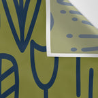 Cheerful Garden Minimalist Retro Botanical Pattern in Navy Blue and Mid Mod Olive Green Wall Tapestry Gallery Image 3