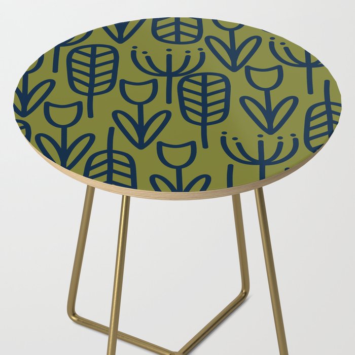 Cheerful Garden Minimalist Retro Botanical Pattern in Navy Blue and Mid Mod Olive Green Side Table Gallery Image 2