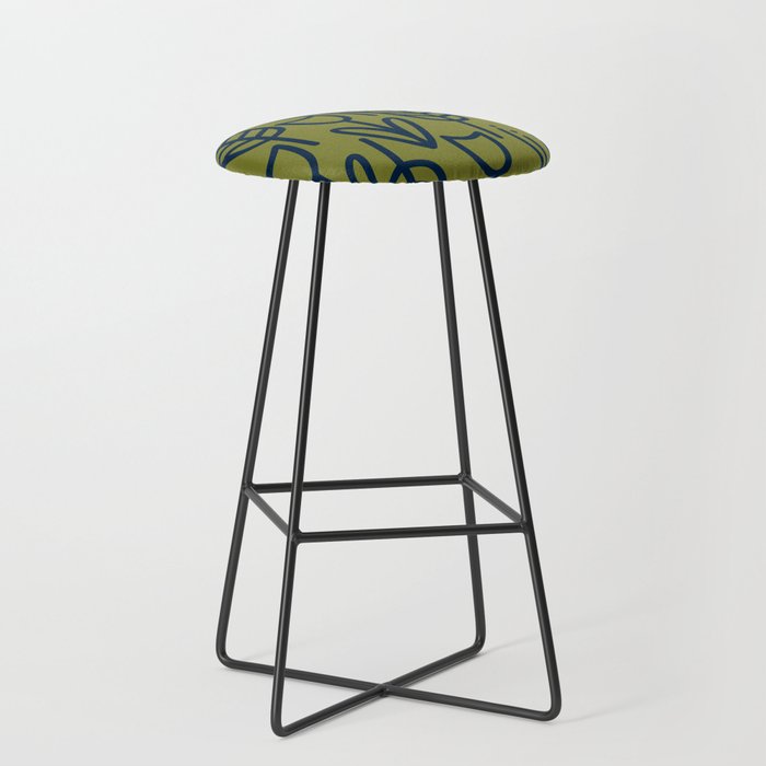 Cheerful Garden Minimalist Retro Botanical Pattern in Navy Blue and Mid Mod Olive Green Stool Gallery Image 1