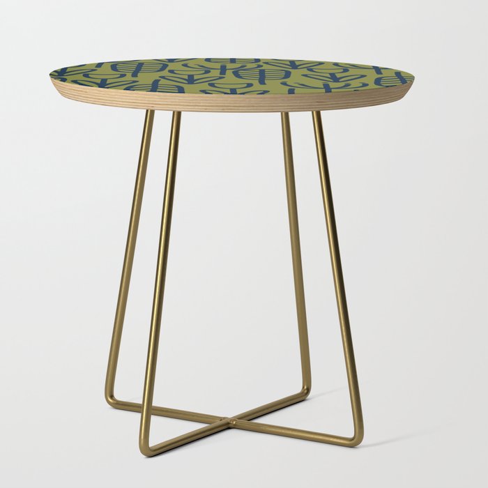 Cheerful Garden Minimalist Retro Botanical Pattern in Navy Blue and Mid Mod Olive Green Side Table Gallery Image 1