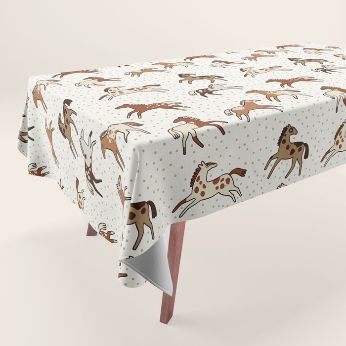 Appaloosa Wild Horses Pattern in Warm Neutrals Western  Tablecloth Gallery Image 1