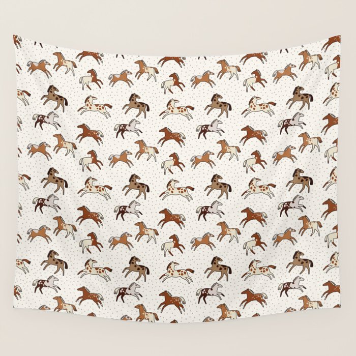 Appaloosa Wild Horses Pattern in Warm Neutrals Western  Wall Tapestry Gallery Image 1