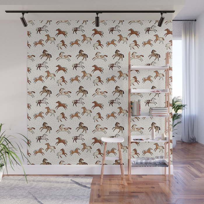 Appaloosa Wild Horses Pattern in Warm Neutrals Western  Wall Mural Gallery Image 1