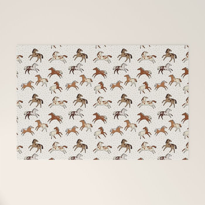 Appaloosa Wild Horses Pattern in Warm Neutrals Western  Welcome Mat Gallery Image 1
