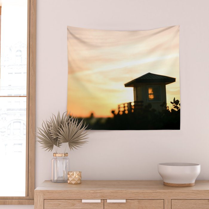 Lifeguard Stand at Sunset Wall Tapestry Gallery Image 2