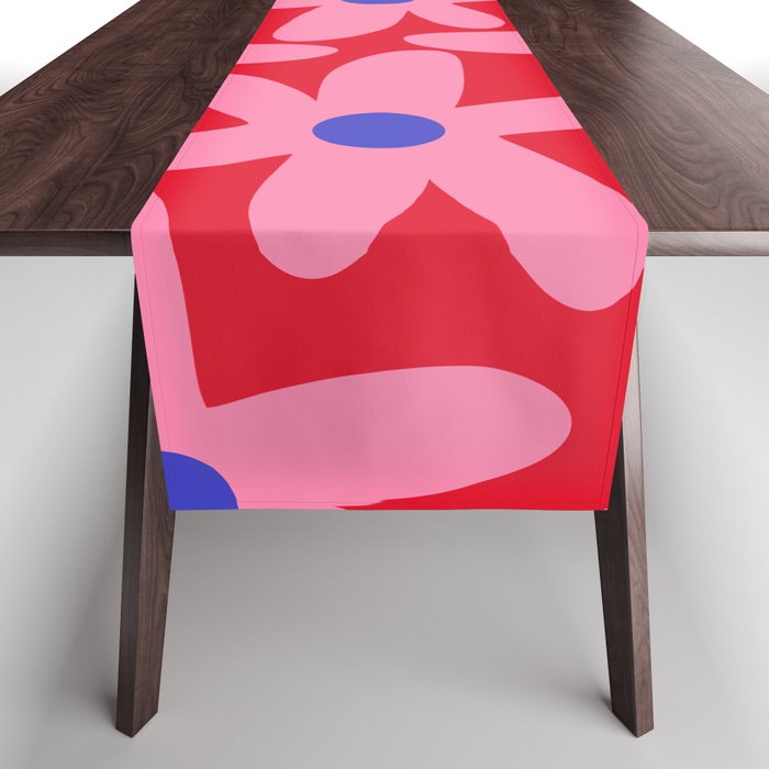 Daisy Time Floral Pattern Magenta Fuchsia Pink Blue Table Runner Gallery Image 1
