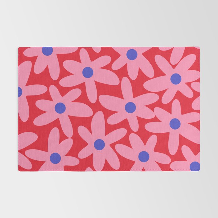 Daisy Time Floral Pattern Magenta Fuchsia Pink Blue Rug Gallery Image 2