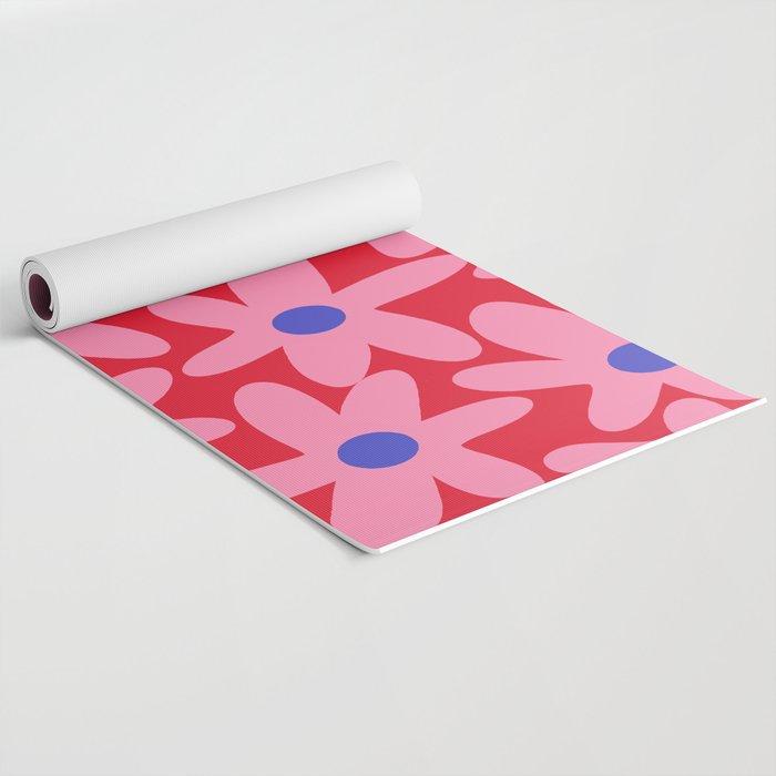 Daisy Time Floral Pattern Magenta Fuchsia Pink Blue Yoga Mat Gallery Image 2