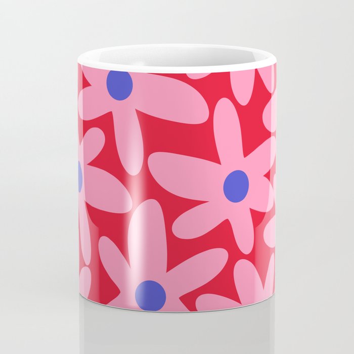 Daisy Time Floral Pattern Magenta Fuchsia Pink Blue Coffee Mug Gallery Image 4