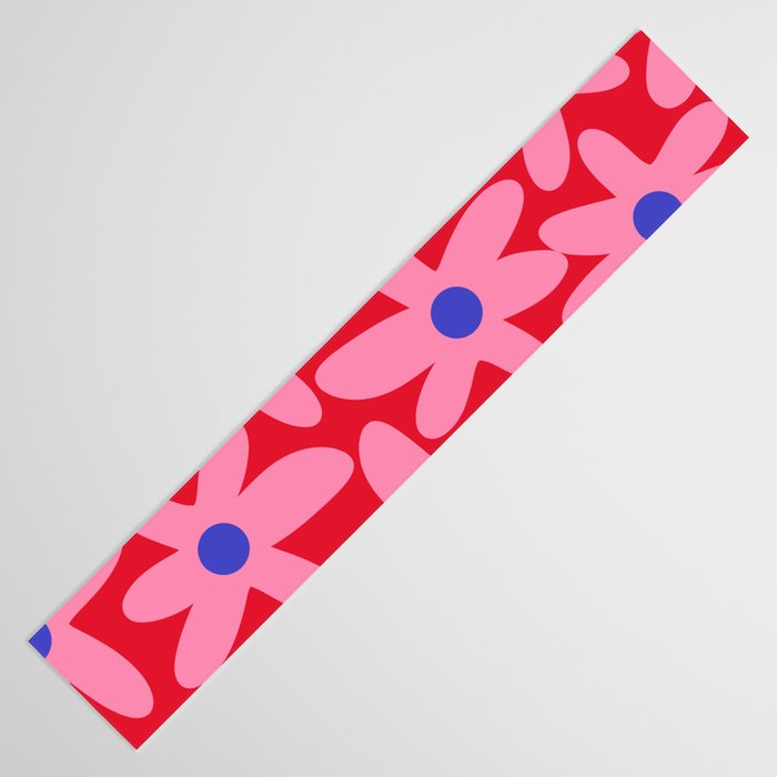 Daisy Time Floral Pattern Magenta Fuchsia Pink Blue Table Runner Gallery Image 3