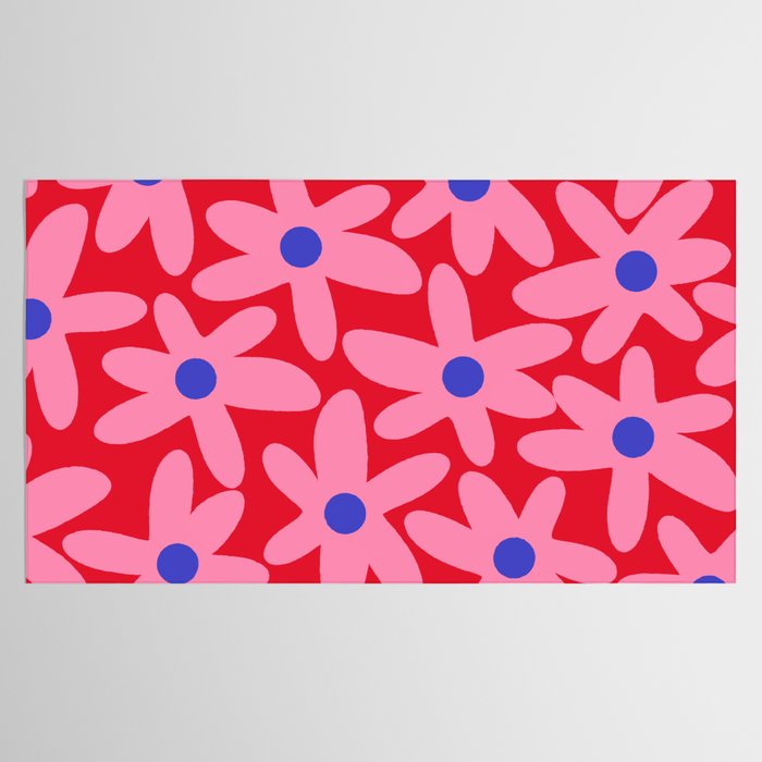 Daisy Time Floral Pattern Magenta Fuchsia Pink Blue Tablecloth Gallery Image 2