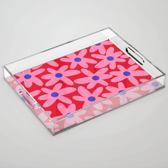Daisy Time Floral Pattern Magenta Fuchsia Pink Blue Acrylic Tray Gallery Image 1