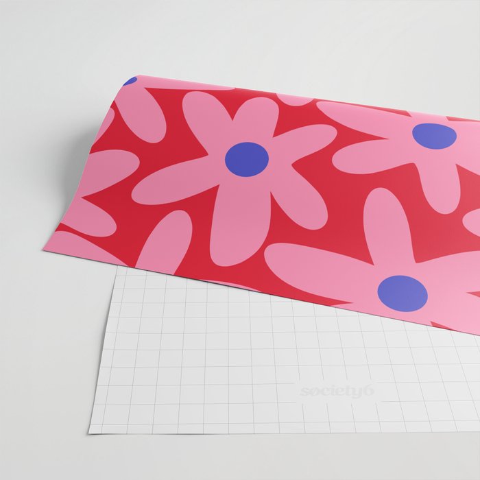 Daisy Time Floral Pattern Magenta Fuchsia Pink Blue Wrapping Paper Gallery Image 2