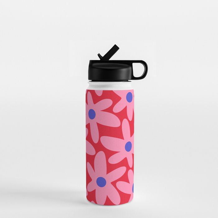 Daisy Time Floral Pattern Magenta Fuchsia Pink Blue Water Bottle Gallery Image 1