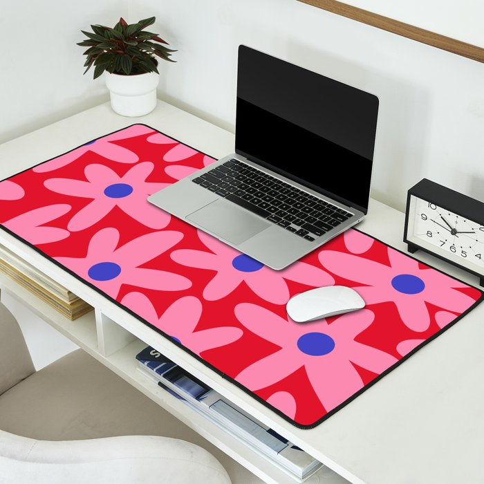 Daisy Time Floral Pattern Magenta Fuchsia Pink Blue Desk Mat Gallery Image 2