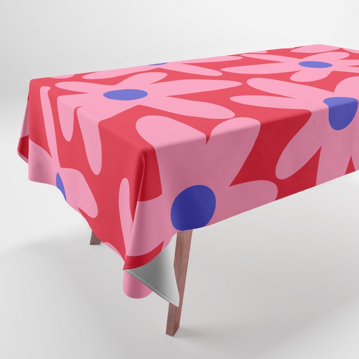 Daisy Time Floral Pattern Magenta Fuchsia Pink Blue Tablecloth Gallery Image 1