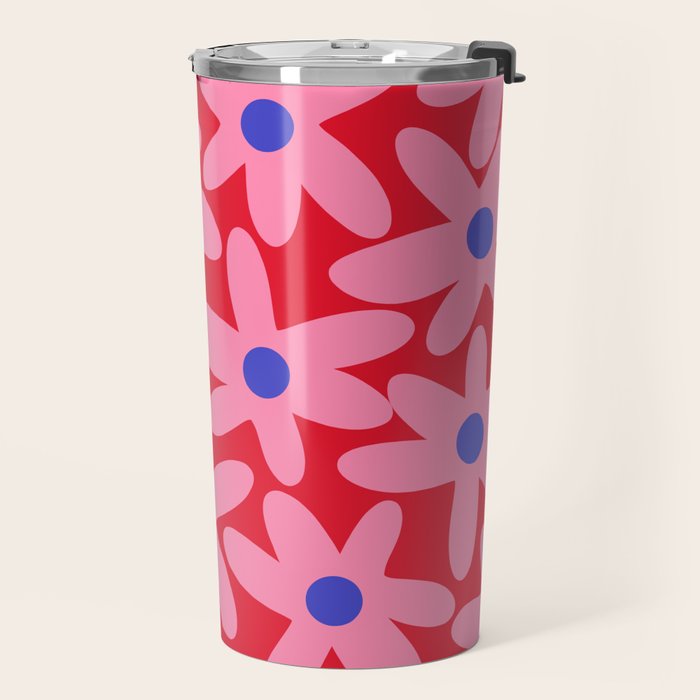 Daisy Time Floral Pattern Magenta Fuchsia Pink Blue Travel Mug Gallery Image 2
