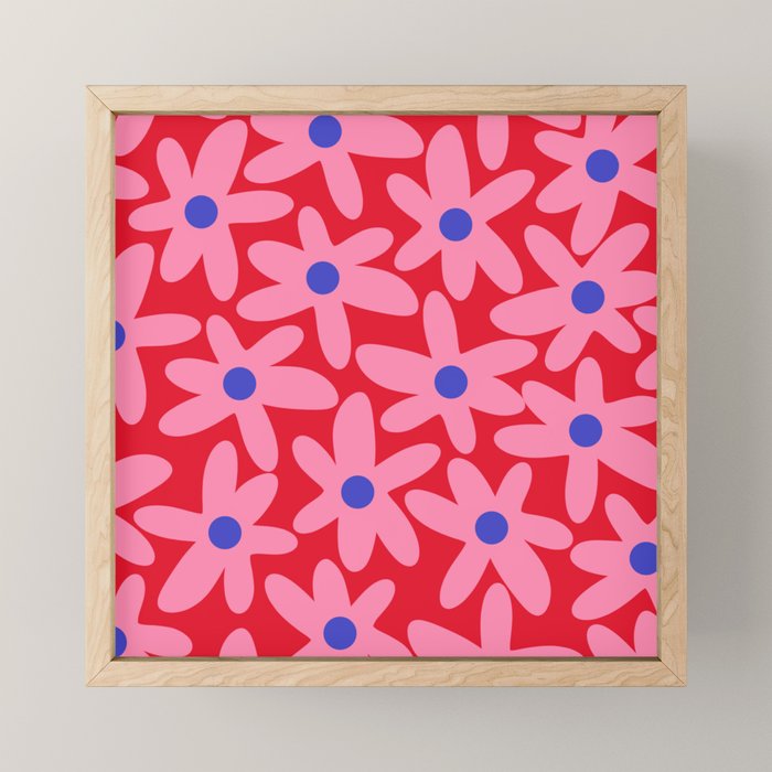 Daisy Time Floral Pattern Magenta Fuchsia Pink Blue Mini Art Print Gallery Image 1