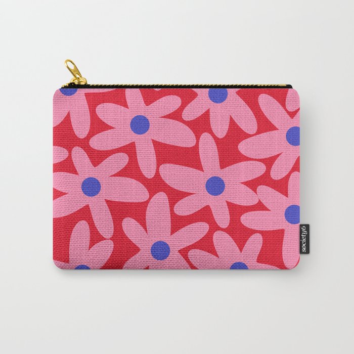 Daisy Time Floral Pattern Magenta Fuchsia Pink Blue Carry All Pouch Gallery Image 1