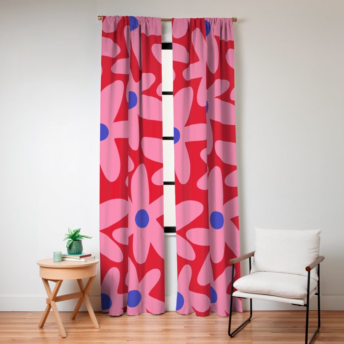 Daisy Time Floral Pattern Magenta Fuchsia Pink Blue Window Curtain Gallery Image 4