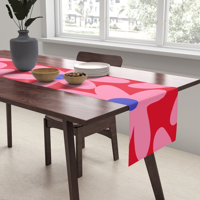 Daisy Time Floral Pattern Magenta Fuchsia Pink Blue Table Runner Gallery Image 2