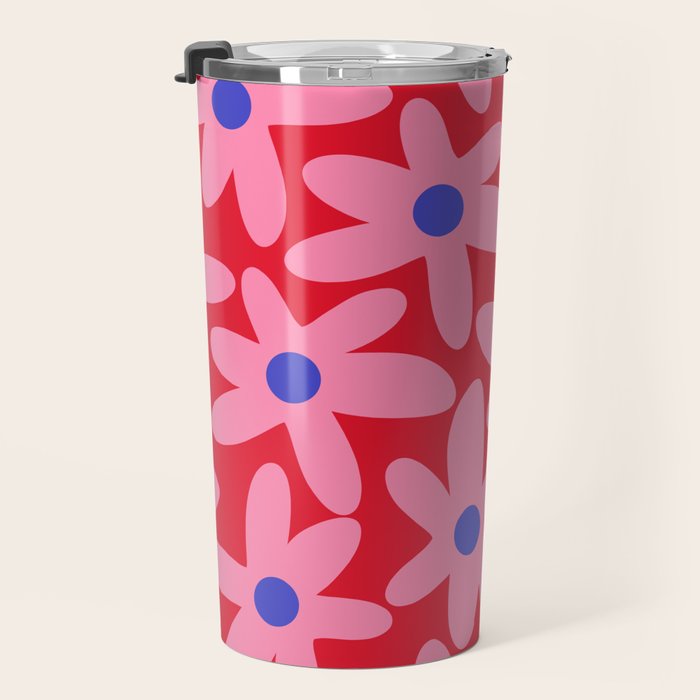 Daisy Time Floral Pattern Magenta Fuchsia Pink Blue Travel Mug Gallery Image 3