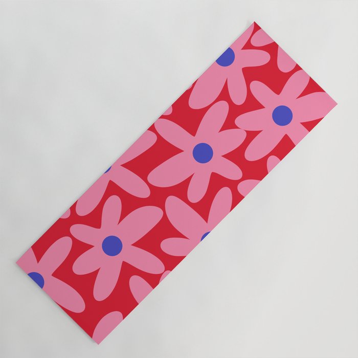 Daisy Time Floral Pattern Magenta Fuchsia Pink Blue Yoga Mat Gallery Image 1