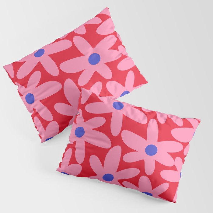 Daisy Time Floral Pattern Magenta Fuchsia Pink Blue Pillow Sham Gallery Image 3