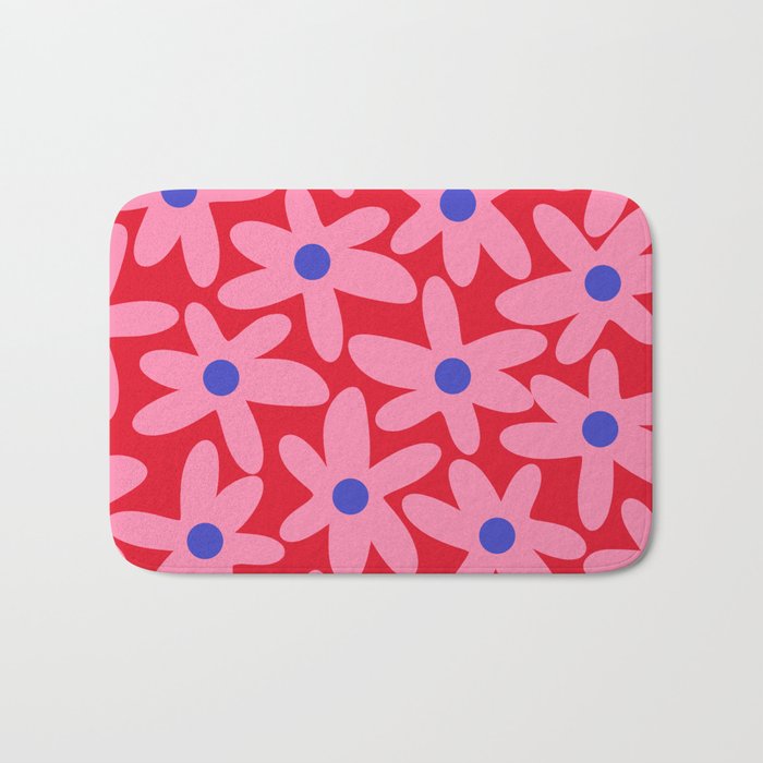 Daisy Time Floral Pattern Magenta Fuchsia Pink Blue Bath Mat Gallery Image 1