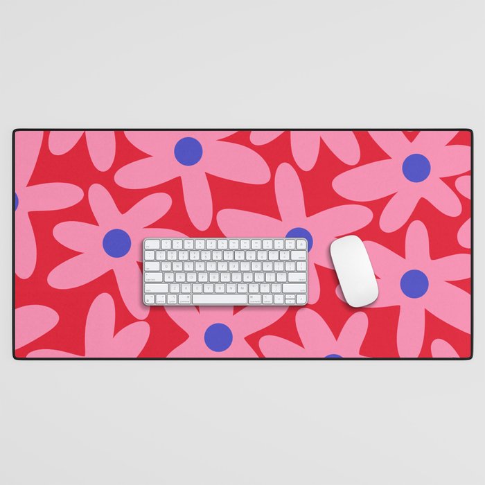 Daisy Time Floral Pattern Magenta Fuchsia Pink Blue Desk Mat Gallery Image 1
