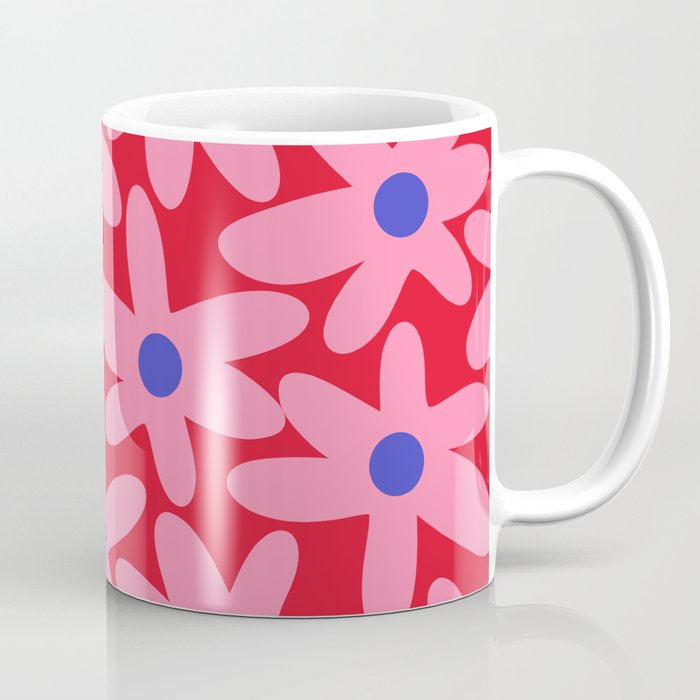 Daisy Time Floral Pattern Magenta Fuchsia Pink Blue Coffee Mug Gallery Image 1