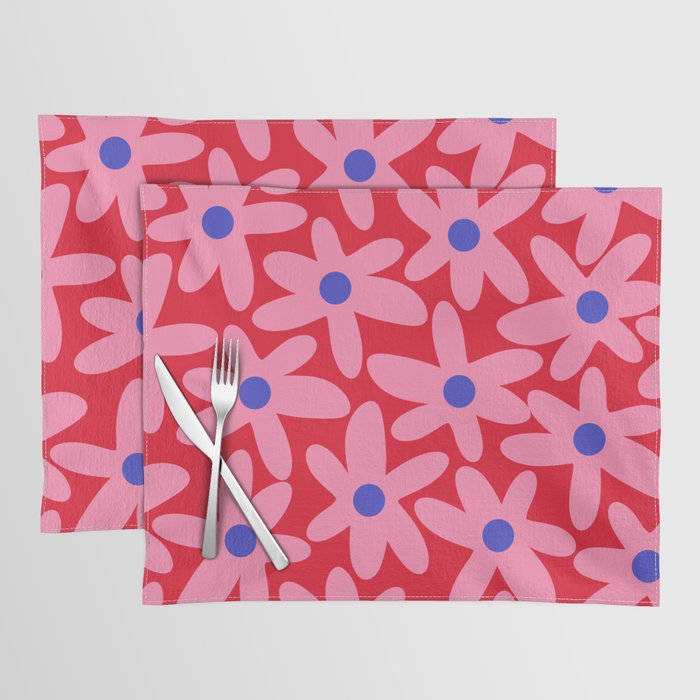 Daisy Time Floral Pattern Magenta Fuchsia Pink Blue Placemat Gallery Image 1