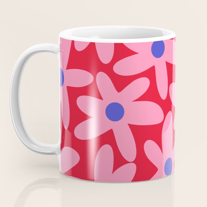 Daisy Time Floral Pattern Magenta Fuchsia Pink Blue Coffee Mug Gallery Image 3