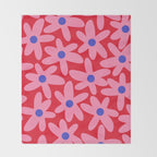 Daisy Time Floral Pattern Magenta Fuchsia Pink Blue Throw Blanket Gallery Image 2