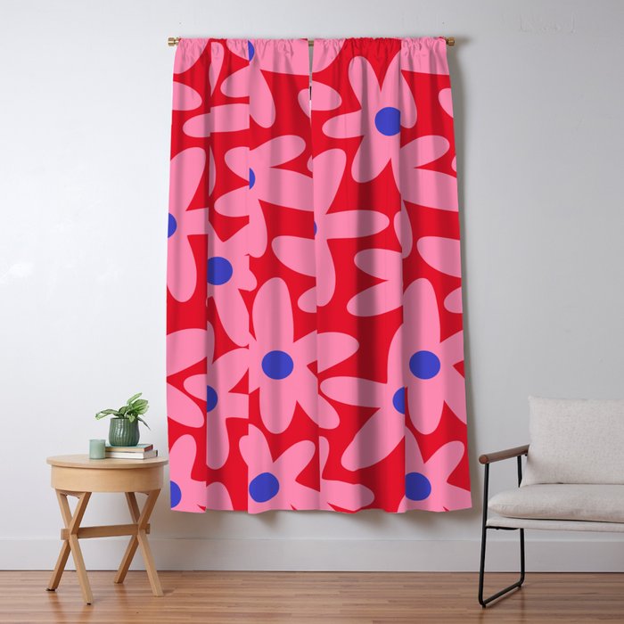 Daisy Time Floral Pattern Magenta Fuchsia Pink Blue Window Curtain Gallery Image 5