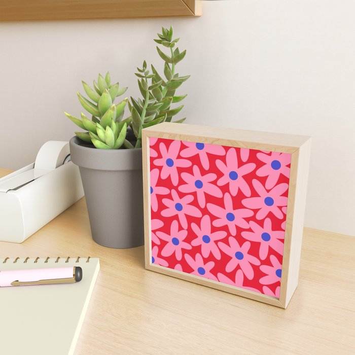 Daisy Time Floral Pattern Magenta Fuchsia Pink Blue Mini Art Print Gallery Image 2