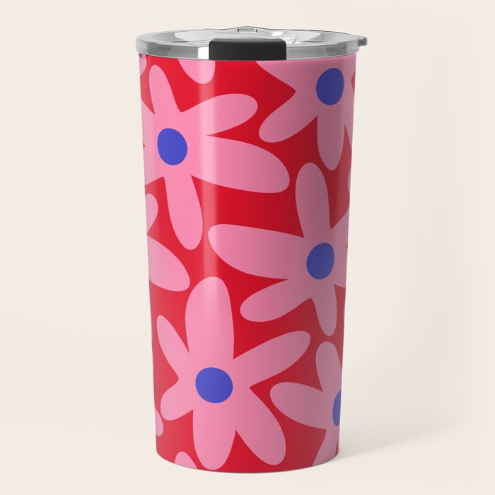 Daisy Time Floral Pattern Magenta Fuchsia Pink Blue Travel Mug Gallery Image 1