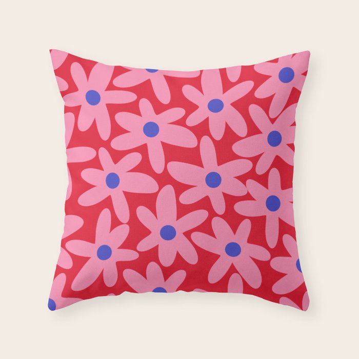 Daisy Time Floral Pattern Magenta Fuchsia Pink Blue Throw Pillow Gallery Image 6