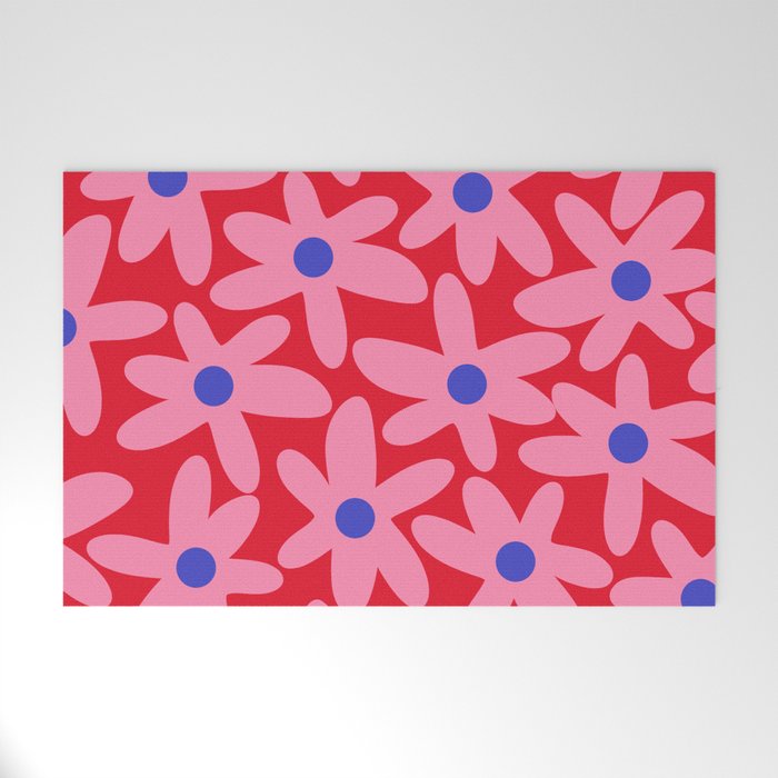 Daisy Time Floral Pattern Magenta Fuchsia Pink Blue Welcome Mat Gallery Image 1