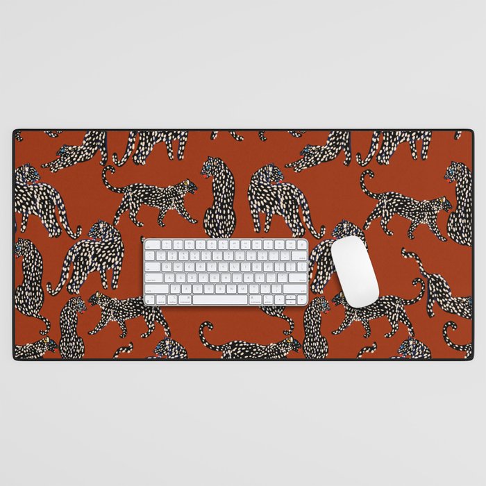 Modern black cheetah with white dots  Desk Mat Gallery Image 1