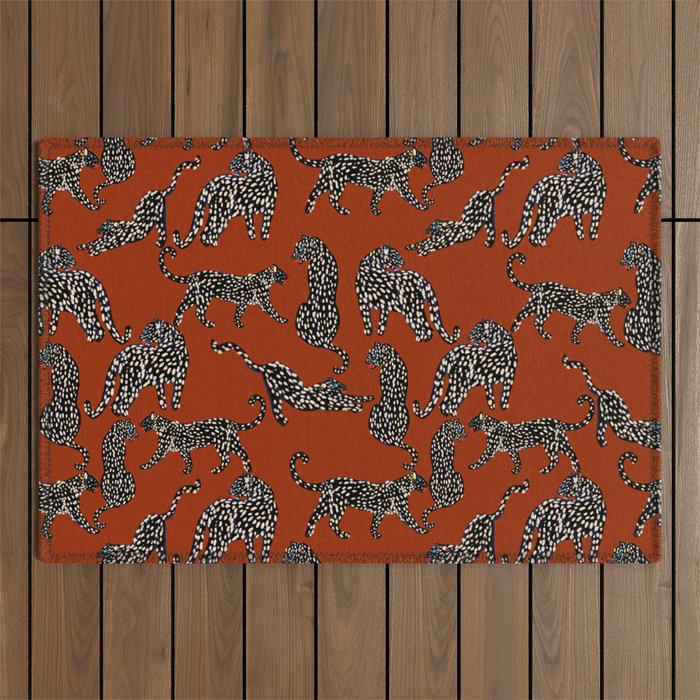 Modern black cheetah with white dots  Outdoor Rug Gallery Image 1