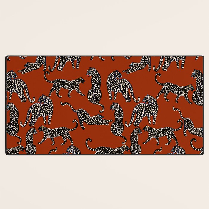 Modern black cheetah with white dots  Desk Mat Gallery Image 3