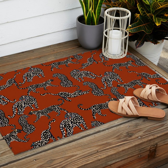 Modern black cheetah with white dots  Outdoor Rug Gallery Image 2