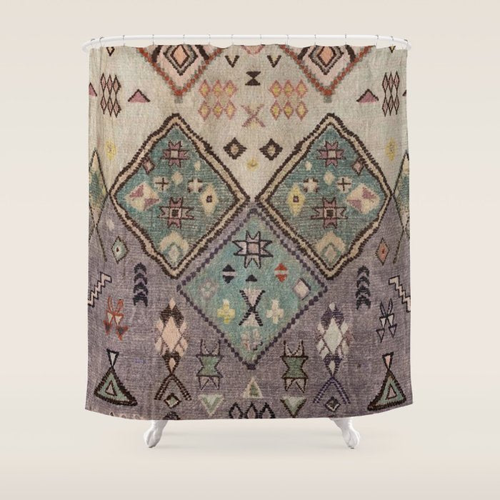 Traditional Vintage Moroccan Rug Shower Curtain Gallery Image 1