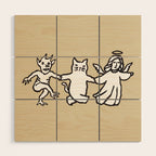 The angel and devil and cat Wood Wall Art Gallery Image 1