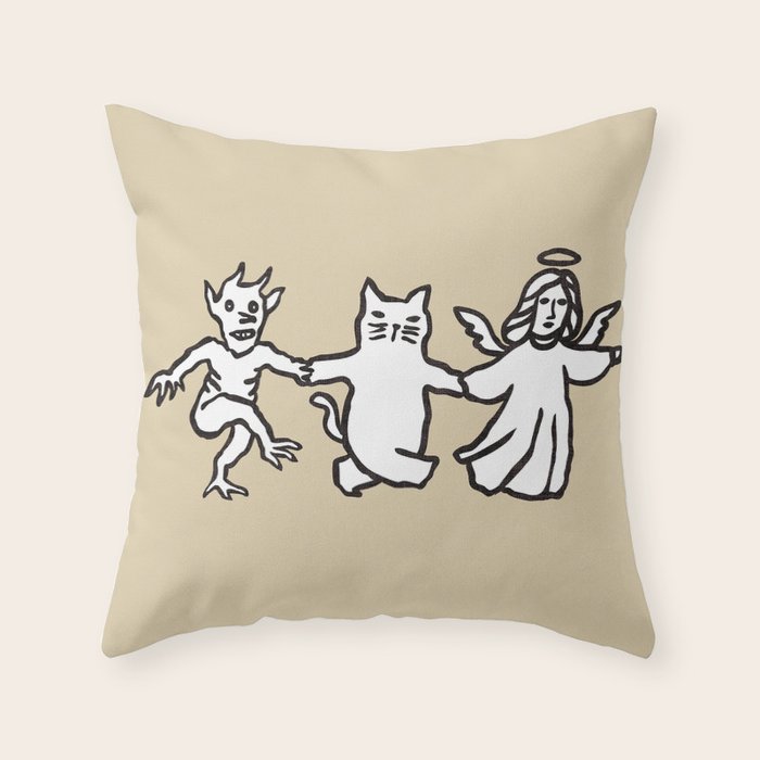The angel and devil and cat Throw Pillow Gallery Image 6