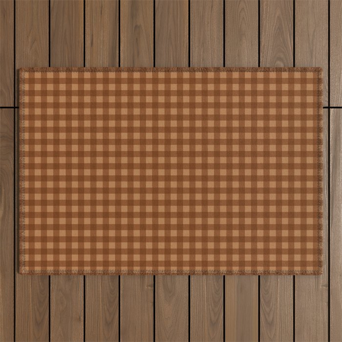 Gingham Plaid Pattern - Burnt Orange Outdoor Rug Gallery Image 1