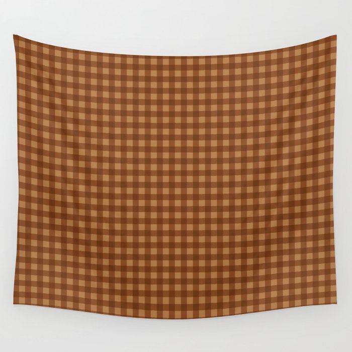 Gingham Plaid Pattern - Burnt Orange Wall Tapestry Gallery Image 4
